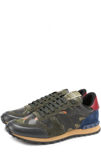 Комбинированные кроссовки Rockrunner с камуфляжным принтом Valentino