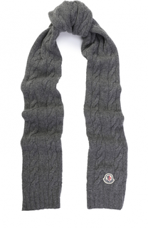 Шерстяной шарф фактурной вязки с логотипом бренда Moncler