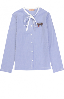 Хлопковая блуза в полоску с воротником аскот и брошью No. 21