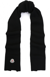 Шерстяной вязаный шарф с логотипом бренда Moncler