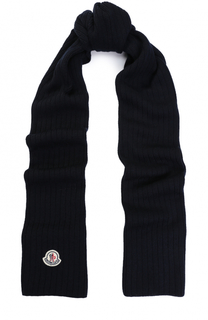 Шерстяной вязаный шарф с логотипом бренда Moncler