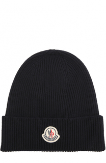 Шерстяная вязаная шапка с логотипом бренда Moncler