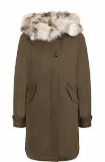 Пуховая парка с контрастной меховой отделкой Woolrich