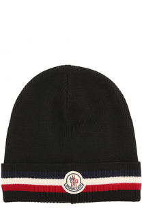 Шерстяная вязаная шапка с логотипом бренда Moncler