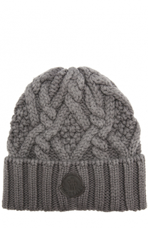 Шерстяная шапка фактурной вязки с логотипом бренда Moncler