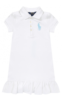 Хлопковое мини-платье с оборкой и логотипом бренда Polo Ralph Lauren