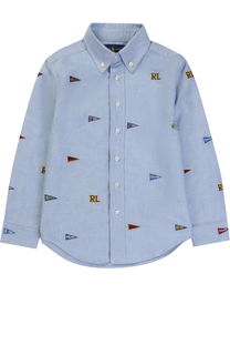 Хлопковая рубашка с вышивкой и воротником button down Polo Ralph Lauren