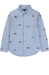 Хлопковая рубашка с вышивкой и воротником button down Polo Ralph Lauren