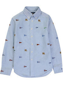 Хлопковая рубашка с вышивкой и воротником button down Polo Ralph Lauren