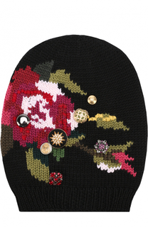Шерстяная вязаная шапка с принтом и брошками Dolce &amp; Gabbana