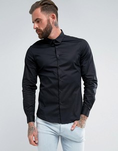 Черная эластичная приталенная рубашка с длинными рукавами ASOS - Черный