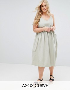 Свободное платье на бретелях ASOS CURVE - Зеленый