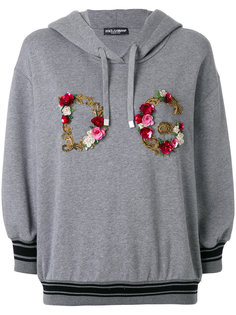 floral embroidery logo hoodie Dolce &amp; Gabbana