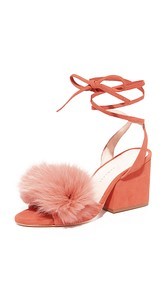 Loeffler Randall Nicky Block Heel Strappy Fur Sandals
