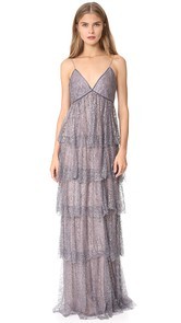Marchesa Notte Glitter Tulle Tiered Gown