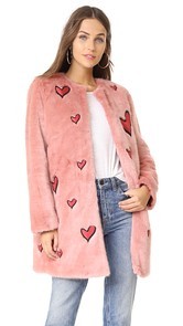 alice + olivia Madge Embroidered Faux Fur Coat