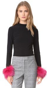 alice + olivia Haylen Top with Fur Cuffs