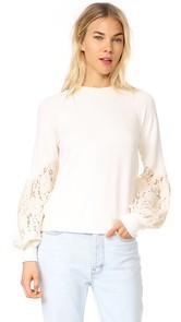 Clu Terry Sweat Top with Lace Sleeves