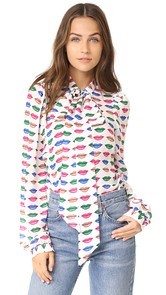Milly Kiss Print Tie Neck Blouse