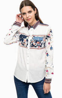 Белая рубашка с нашивками и вышивкой Desigual