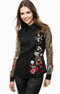 Черная рубашка с цветочной вышивкой Desigual