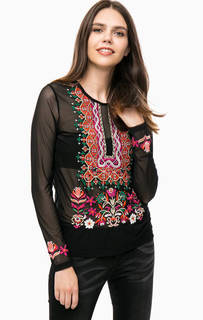 Полупрозрачная блуза с цветочной вышивкой Desigual