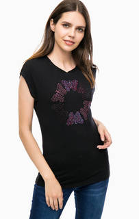 Черная футболка с отделкой стразами Desigual