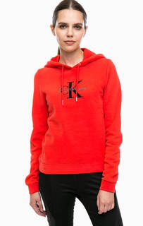 Красная хлопковая толстовка с логотипом бренда Calvin Klein Jeans