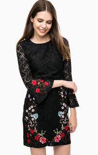 Черное кружевное платье с вышивкой Desigual