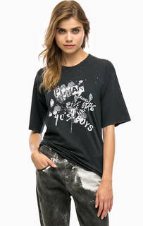 Серая футболка из хлопка с принтом Pinko