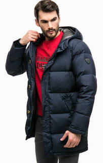 Длинный зимний пуховик с капюшоном EA7