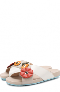 Кожаные шлепанцы с цветочной аппликацией Fendi