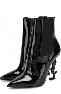 Лаковые ботильоны Opium на фигурной шпильке Saint Laurent