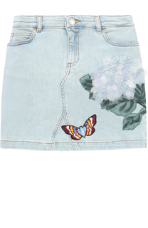 Мини-юбка из денима с цветочной аппликацией и вышивкой Dolce &amp; Gabbana