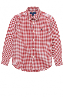 Хлопковая рубашка в клетку с воротником button down Polo Ralph Lauren