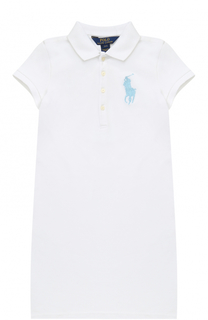 Хлопковое мини-платье прямого кроя с логотипом бренда Polo Ralph Lauren