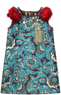 Мини-платье с цветочными аппликациями и декором Dolce &amp; Gabbana