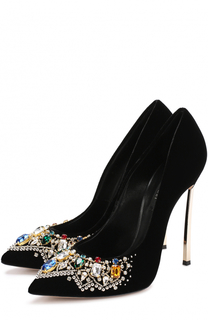 Бархатные туфли с кристаллами на шпильке Blade Casadei