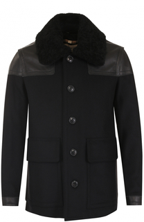 Укороченное пальто из смеси шерсти и кашемира с меховой отделкой воротника Burberry