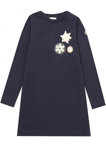 Хлопковое мини-платье с нашивками Moncler Enfant