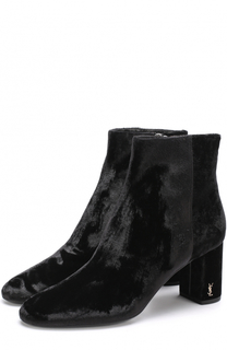Бархатные ботильоны Loulou на устойчивом каблуке Saint Laurent
