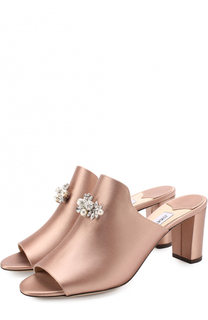 Атласные мюли Myla 65 с брошью Jimmy Choo