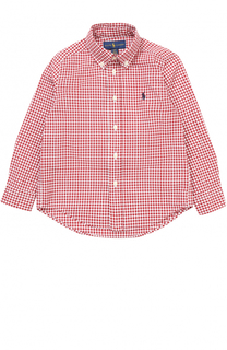 Хлопковая рубашка в клетку с воротником button down Polo Ralph Lauren