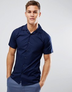 Приталенная рубашка с короткими рукавами и воротником в виде лацканов Only &amp; Sons - Темно-синий