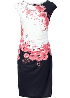 Платье с драпировкой (черный/коралловый с принтом) Bonprix