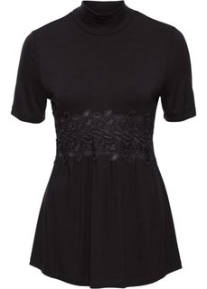 Футболка с кружевной отделкой (черный) Bonprix