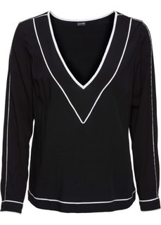 Блузка с окантовкой (черный/цвет белой шерсти) Bonprix