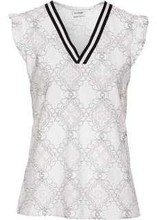 Кружевная блузка с контрастными полосками у выреза (цвет белой шерсти) Bonprix