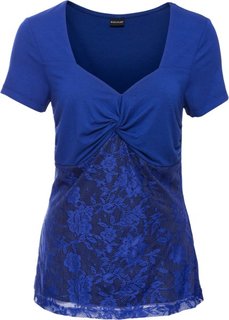 Футболка с кружевной вставкой (синий/черный) Bonprix