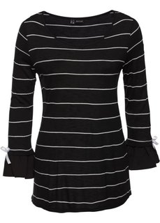 Полосатая футболка с воланами (черный/белый в полоску) Bonprix